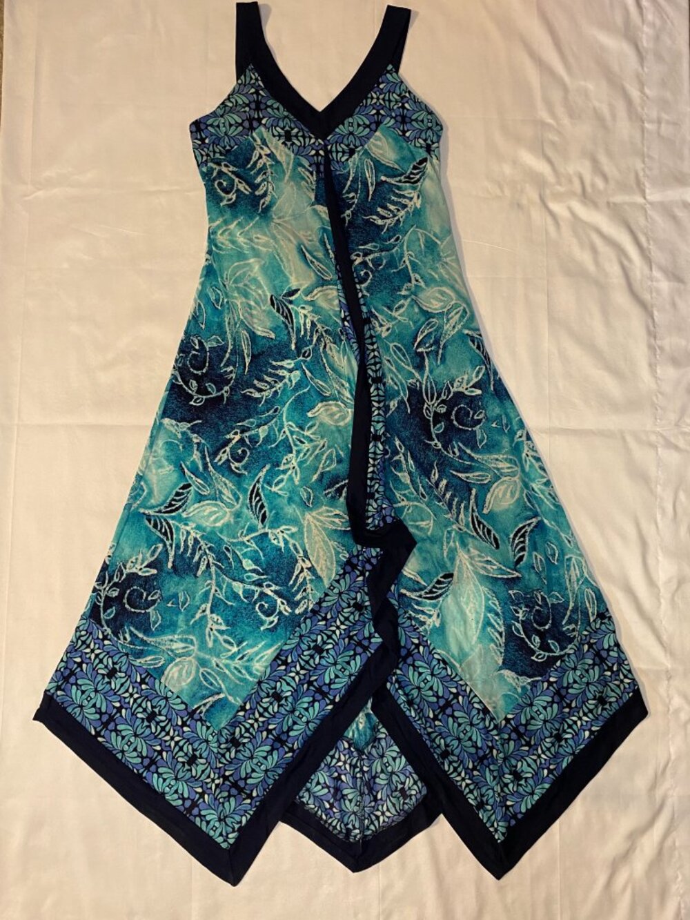 Style & Co. Blue Floral V-Neck Handkerchief Hem Dress